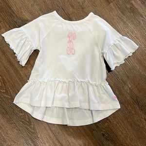 Ruffle Butts Rosewood Bella Top-Monogrammed with letter K-Size 2T